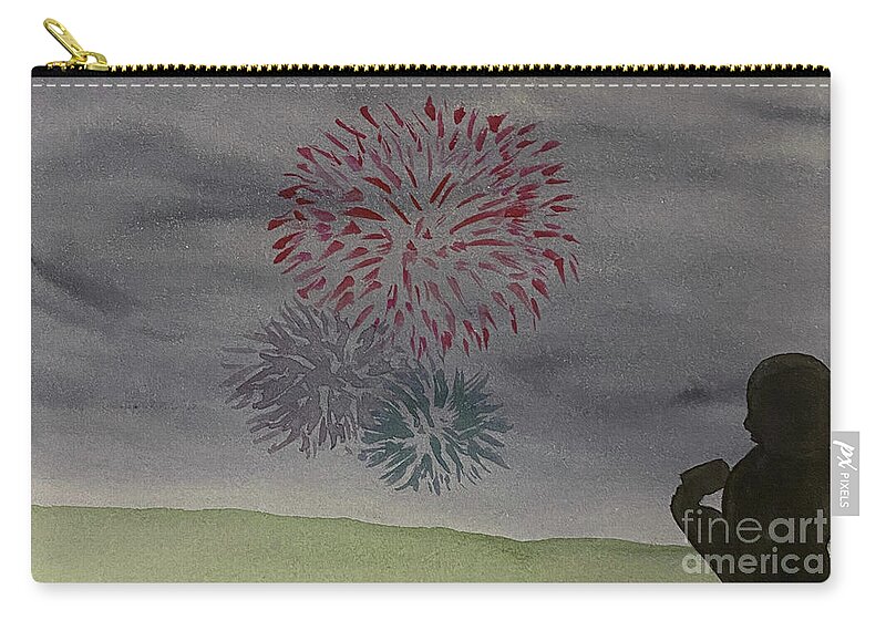 Cloudy Sky Zip Pouch featuring the painting Fireworks Three by Lisa Neuman