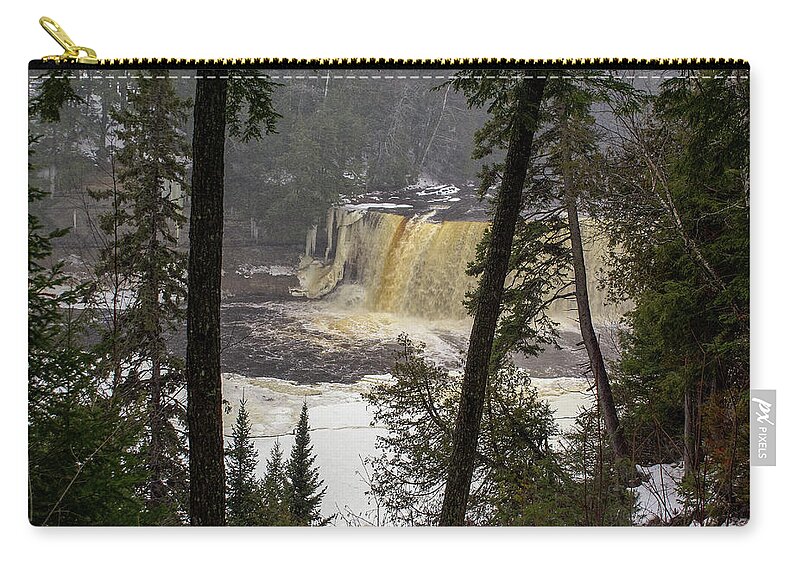 Tahquamenon Falls State Park Zip Pouch featuring the photograph First Glimpse of Tahquamenon Falls by Deb Beausoleil