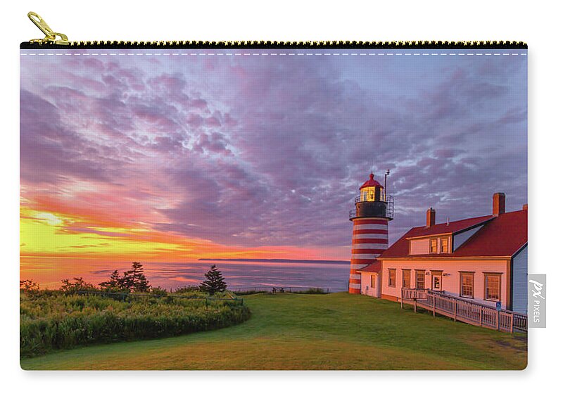 Maine Zip Pouch featuring the photograph First Light at West Quody Head Lighthouse by Donna Twiford