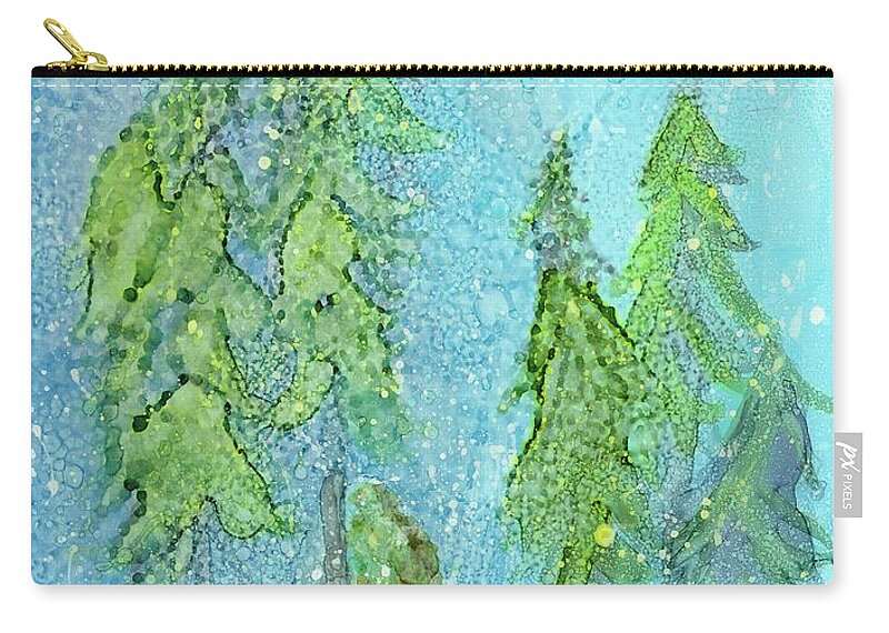 Blue Zip Pouch featuring the painting First Snowfall by Katy Bishop