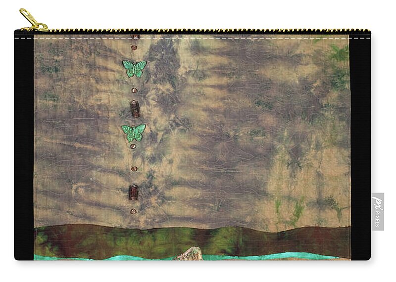Fiber Art Zip Pouch featuring the mixed media Fish and Game by Vivian Aumond