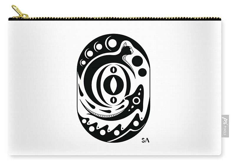 Black And White Carry-all Pouch featuring the digital art Fish Cat by Silvio Ary Cavalcante