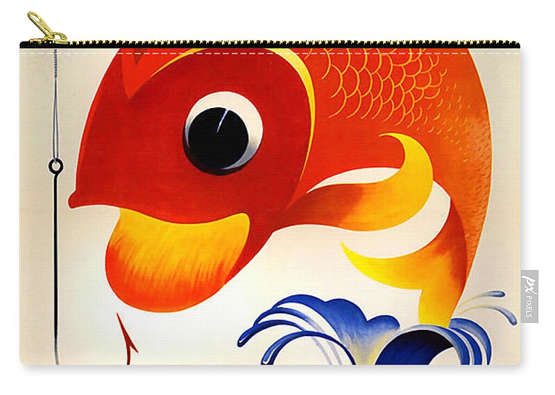 Fish Zip Pouch featuring the digital art Fish on Hook by Long Shot