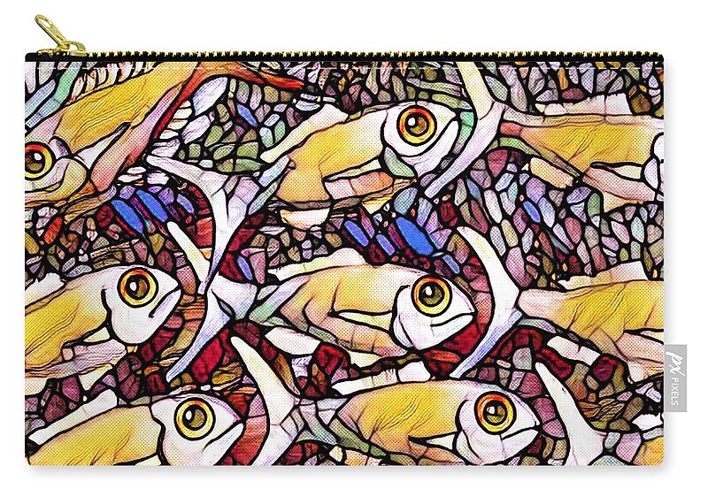 Modern Abstract Art Zip Pouch featuring the mixed media Fish There's Always One Rebel by Joan Stratton