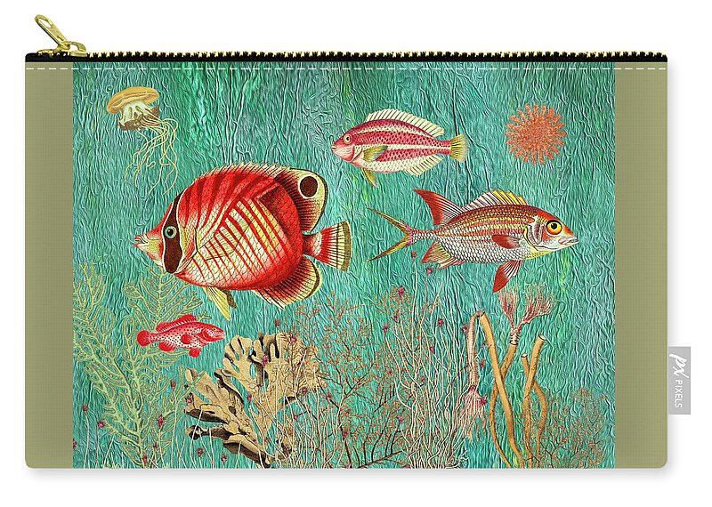 Tropical Fish Zip Pouch featuring the mixed media Fish Traffic by Lorena Cassady