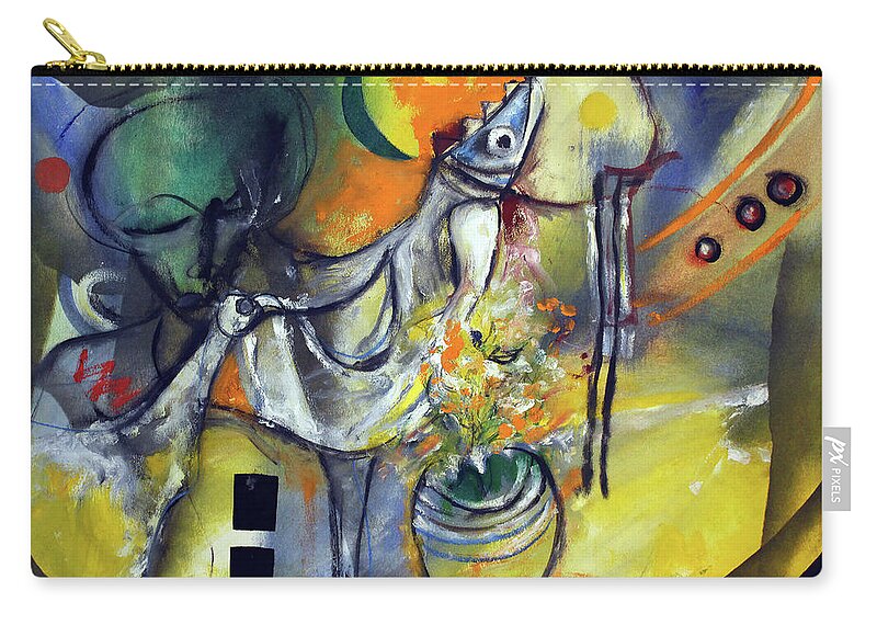 African Art Carry-all Pouch featuring the painting Fishbirdman I am by Winston Saoli 1950-1995