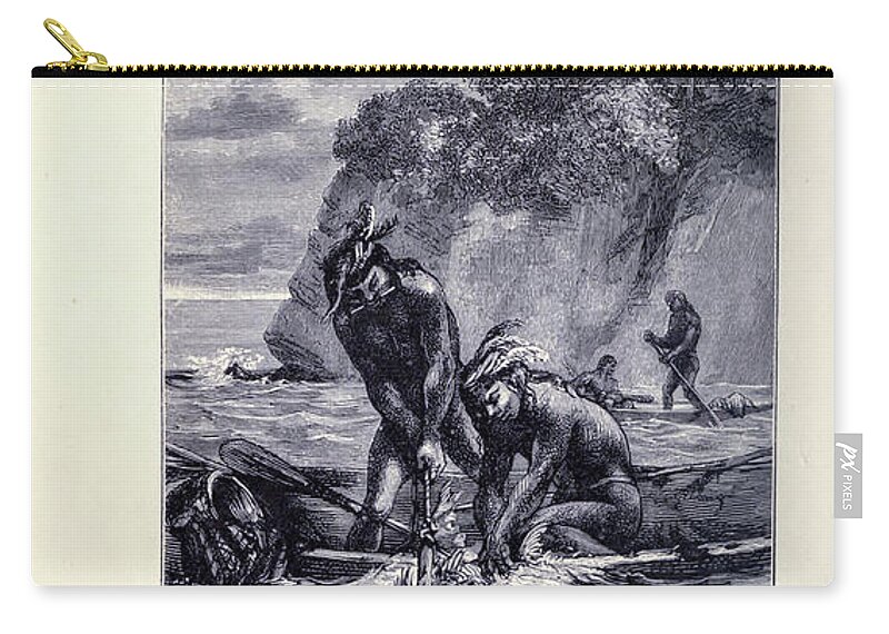 Cuba Carry-all Pouch featuring the drawing Fishermen on the Coast of Cuba x5 by Historic illustrations