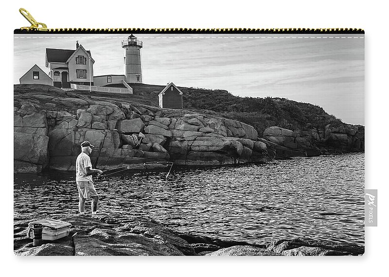 Fishing Zip Pouch featuring the photograph Fishing At Nubble Lighthouse by Deb Bryce