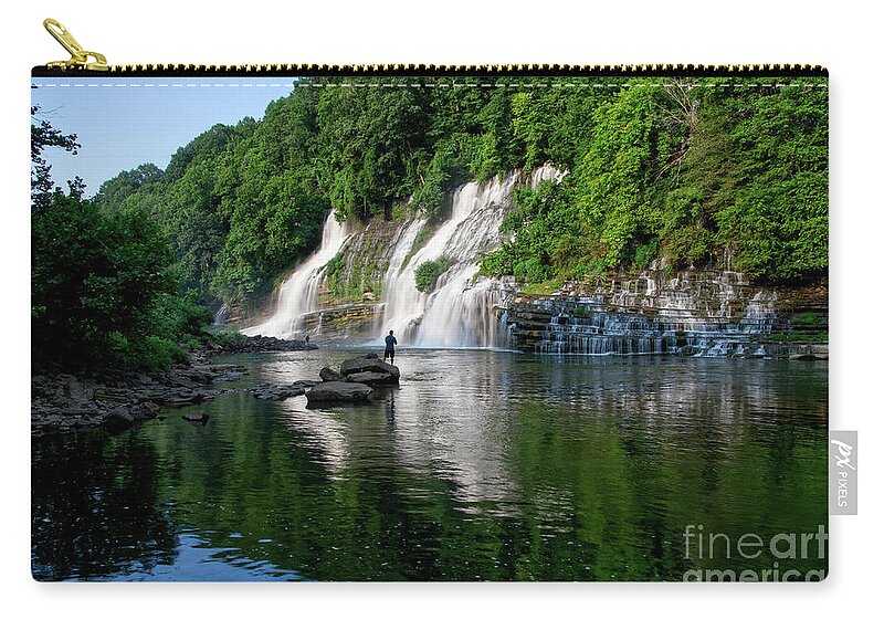 Rock Island State Park. Twin Falls Carry-all Pouch featuring the photograph Fishing At Twin Falls by Phil Perkins