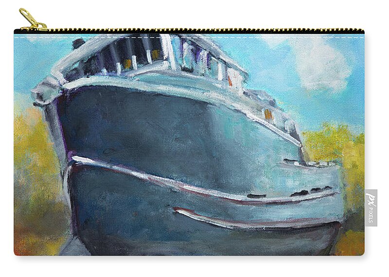 Fishing Boat Zip Pouch featuring the painting Fishing Boat at Drydock by Mike Bergen