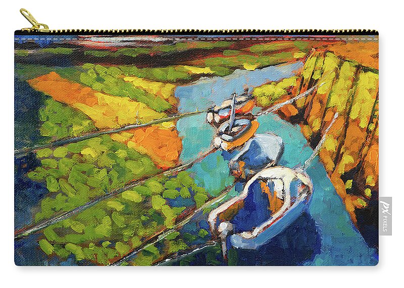 Fishing Zip Pouch featuring the painting Fishing Boats Scotland by Mike Bergen