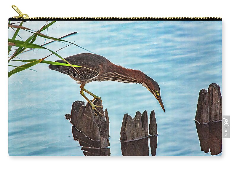Heron Zip Pouch featuring the photograph Fishing For Dinner by Cathy Kovarik