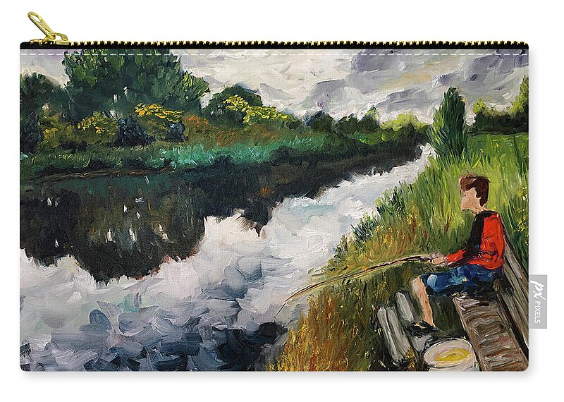 Fishing Carry-all Pouch featuring the painting Fishing in Groningen by Roxy Rich