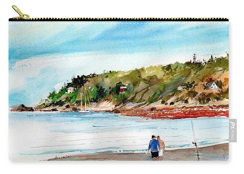 Beach Zip Pouch featuring the painting Fishing Long Beach by P Anthony Visco