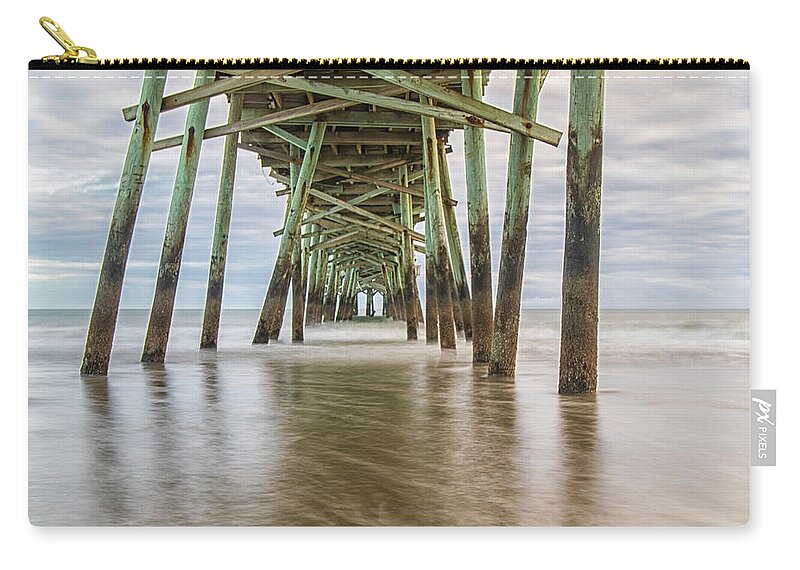 Fishing Pier Zip Pouch featuring the photograph Fishing Pier at Atlantic Beach NC- February 02 22 by Bob Decker
