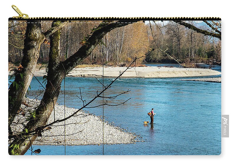Fishing The Skykomish Zip Pouch featuring the photograph Fishing the Skykomish by Tom Cochran