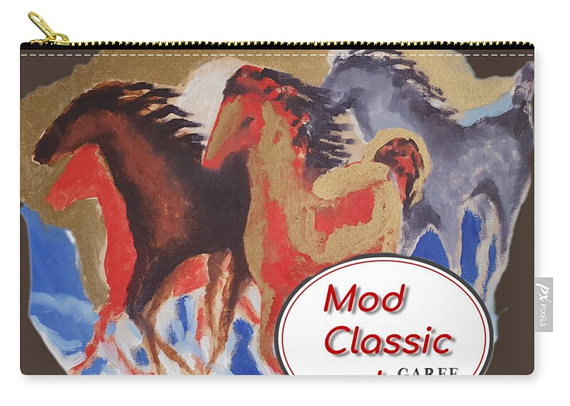 Guitars Zip Pouch featuring the painting Five Horses ModClassic Art by Enrico Garff