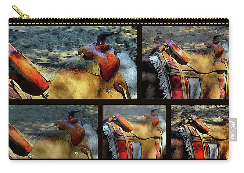 A Real Working Saddle Abstract Zip Pouch featuring the photograph Five Saddle Montage by Floyd Snyder