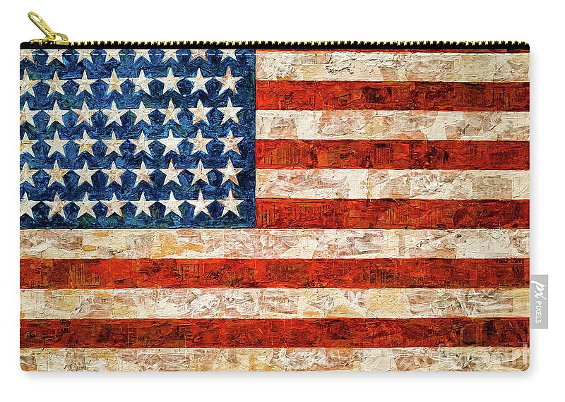 Flag By Jasper Johns Zip Pouch featuring the mixed media American Flag by Jasper Johns by Jasper Johns