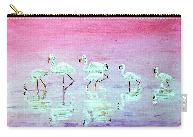 Flamingos Zip Pouch featuring the painting Flamingo Parade by Barbara F Johnson