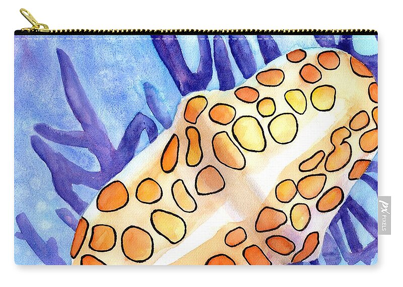 Seashell Carry-all Pouch featuring the painting Flamingo Tongue Snail Shell by Carlin Blahnik CarlinArtWatercolor