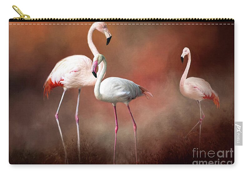 Bird Zip Pouch featuring the photograph Flamingos by Ed Taylor