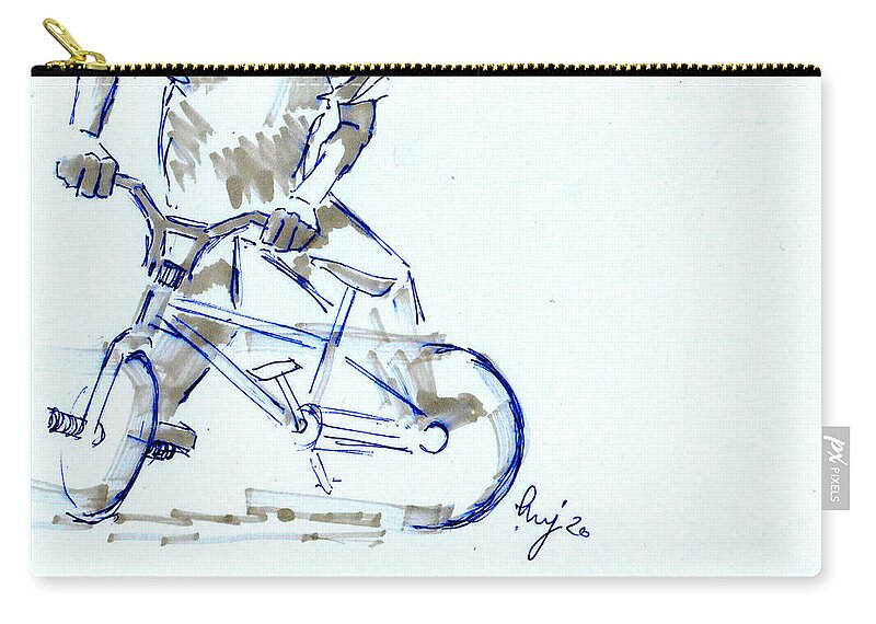  Zip Pouch featuring the drawing Flatland BMX halflash trick drawing by Mike Jory
