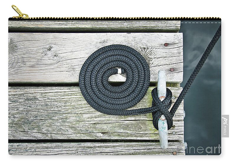 Dock Zip Pouch featuring the photograph Flemish Coil on Weathered Dock by Mark Roger Bailey