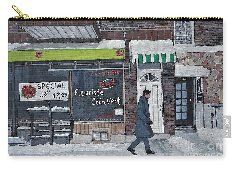 Montreal Zip Pouch featuring the painting Fleuriste Coin Vert by Reb Frost