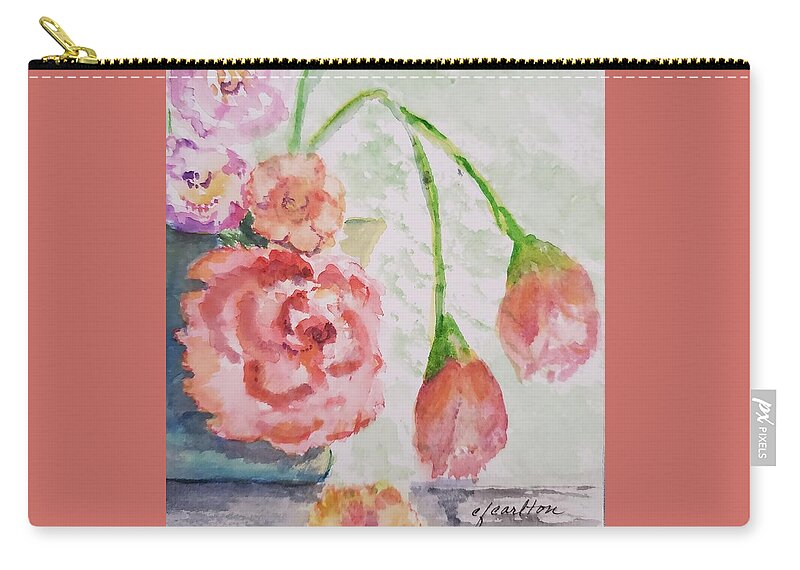 Roses Zip Pouch featuring the painting Fleurs by Claudette Carlton