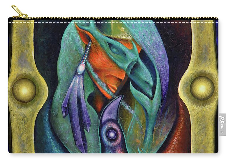 Native American Zip Pouch featuring the painting Flight of Consciousness by Kevin Chasing Wolf Hutchins