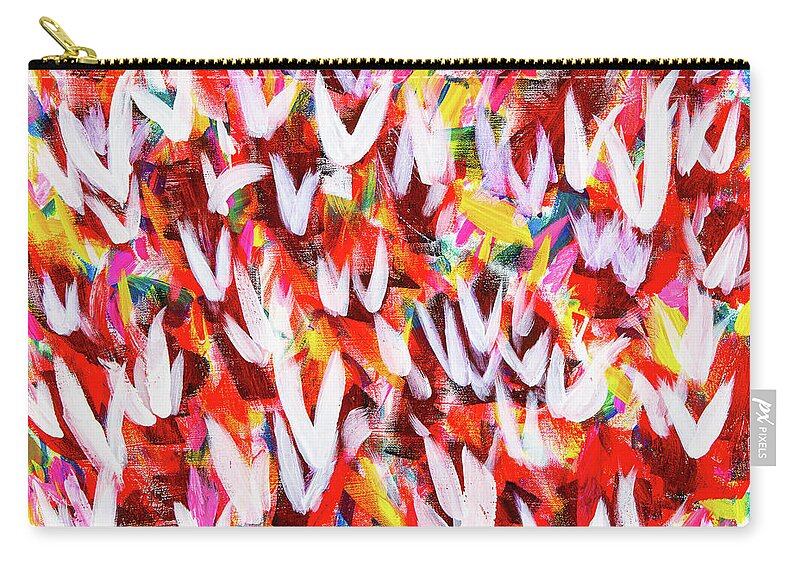 Abstract Zip Pouch featuring the digital art Flight Of The White Doves - Colorful Abstract Contemporary Acrylic Painting by Sambel Pedes
