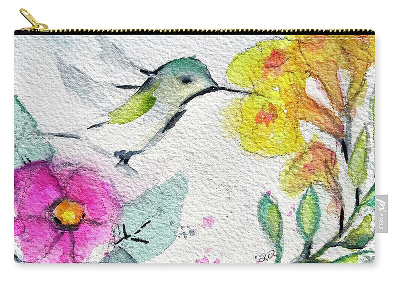 Hummingbird Zip Pouch featuring the painting Floaty Hummingbird 3 by Roxy Rich