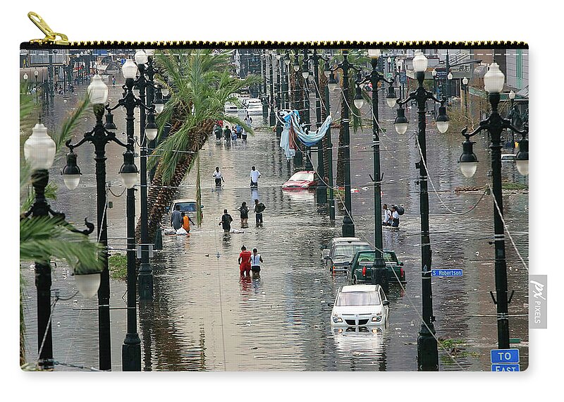 Canal Street Zip Pouch featuring the photograph Flooded New Orleans after Hurricane by Rick Wilking