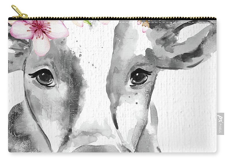 Cow Zip Pouch featuring the painting Floral Cow A by Jean Plout
