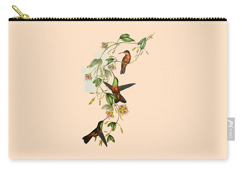 Hummingbird Zip Pouch featuring the digital art Floral hummingbirds by Madame Memento