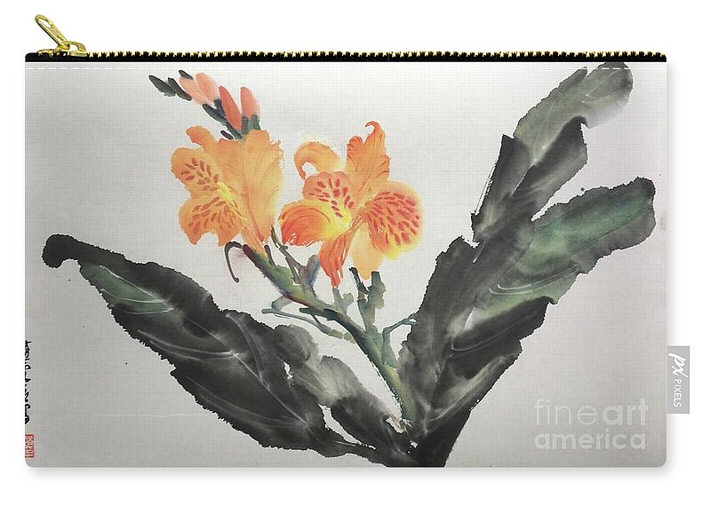 Flower Zip Pouch featuring the painting Embrace Nature with Open Your Minds by Carmen Lam