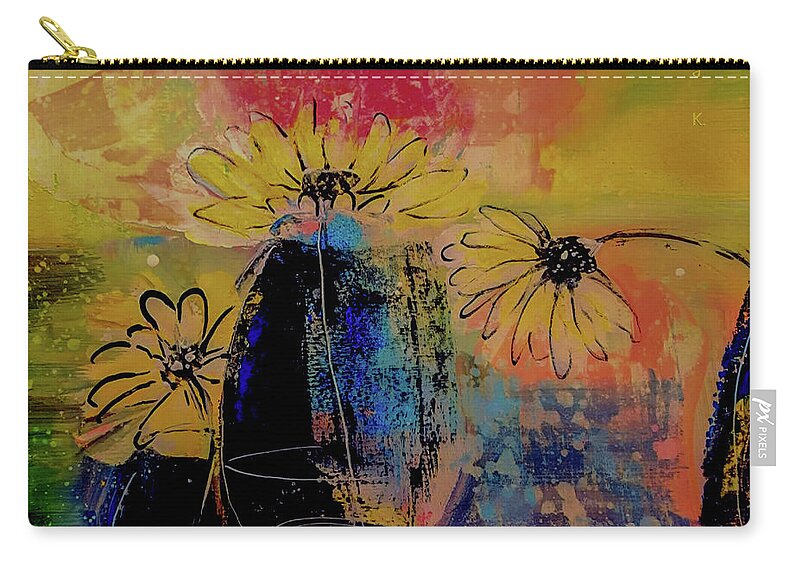 Flower Zip Pouch featuring the painting Flower Communications by Lisa Kaiser