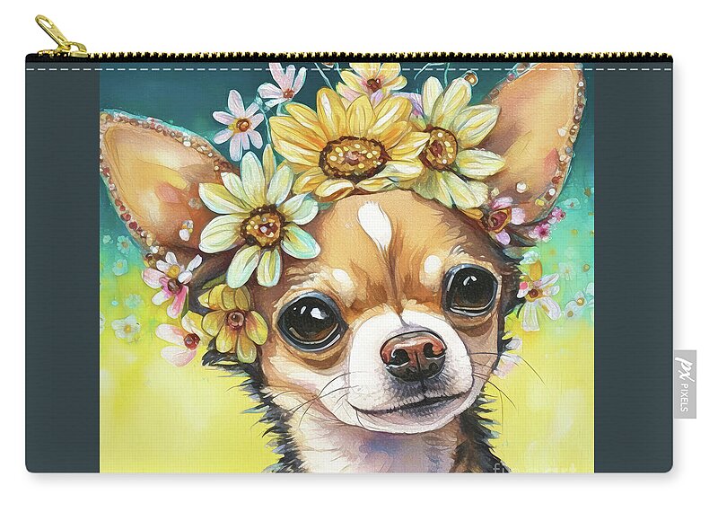 Chihuahua Zip Pouch featuring the painting Flower Girl Chihuahua by Tina LeCour