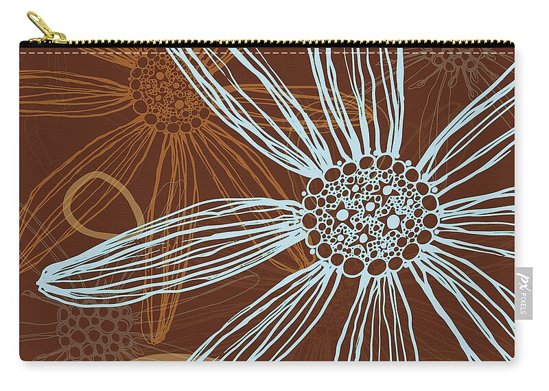 Flower Silhouettes Zip Pouch featuring the digital art Flower Silhouette Modern Line Art in Brown by Patricia Awapara
