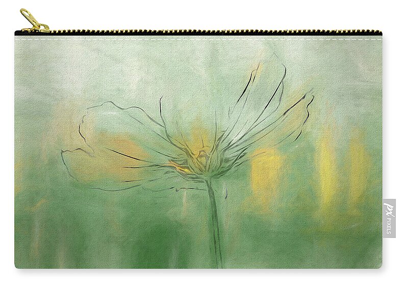 Flower Zip Pouch featuring the digital art Flower Sketch with Green Abstract A2C by Alison Frank
