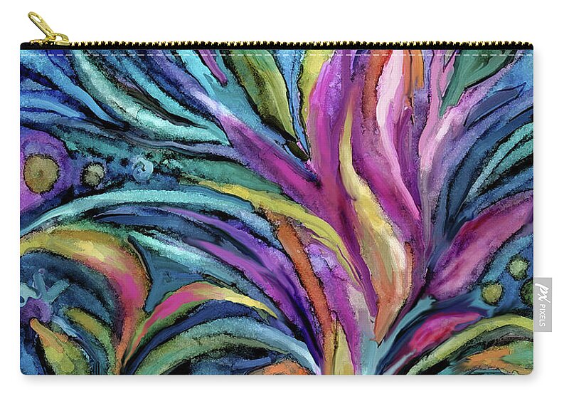 Colorful Alcohol Ink Zip Pouch featuring the digital art Flower Swaying by Jean Batzell Fitzgerald