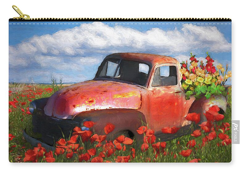 Old Carry-all Pouch featuring the photograph Flower Truck in Poppies Painting by Debra and Dave Vanderlaan