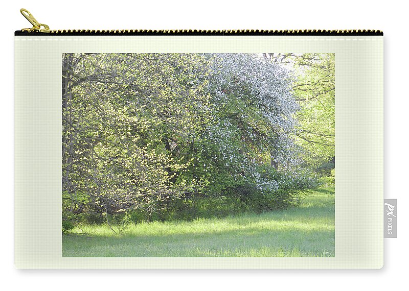 Flowering Bushes Zip Pouch featuring the photograph Flowering Bushes at the End of a Lawn by Lise Winne