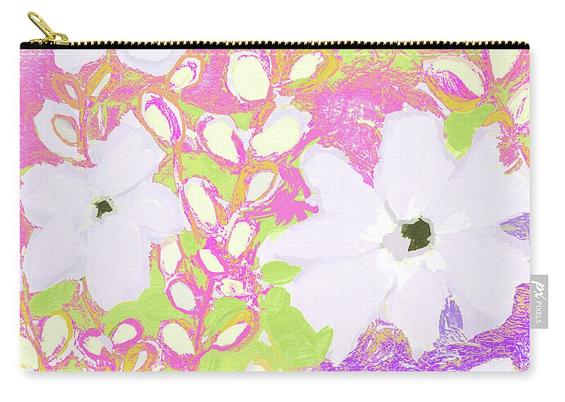 Flowers And Foliage Zip Pouch featuring the painting Flowers And Foliage - Abstract White Flowers Acrylic Painting by Patricia Awapara