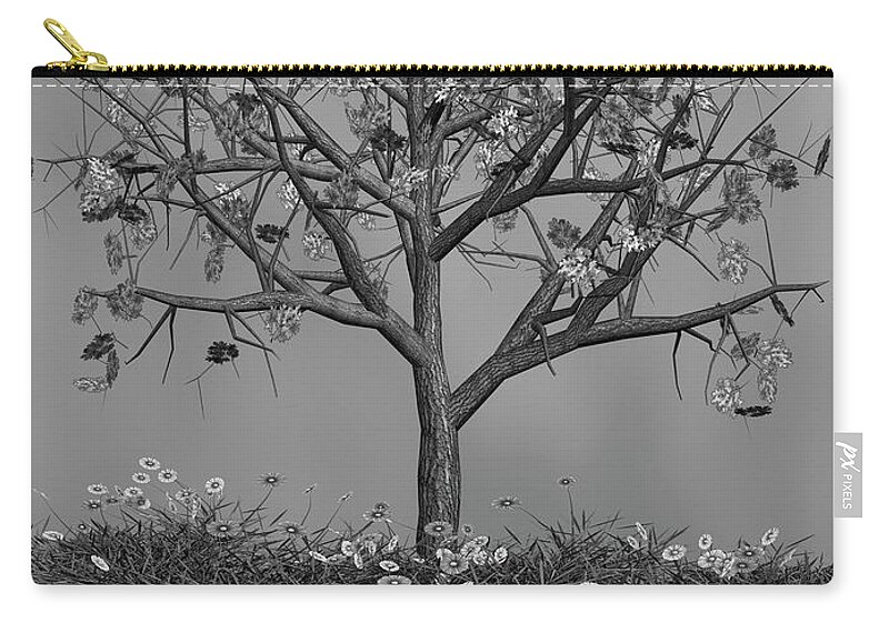 Autumn Carry-all Pouch featuring the mixed media Flowers Beneath The Autumn Tree Black and White by David Dehner