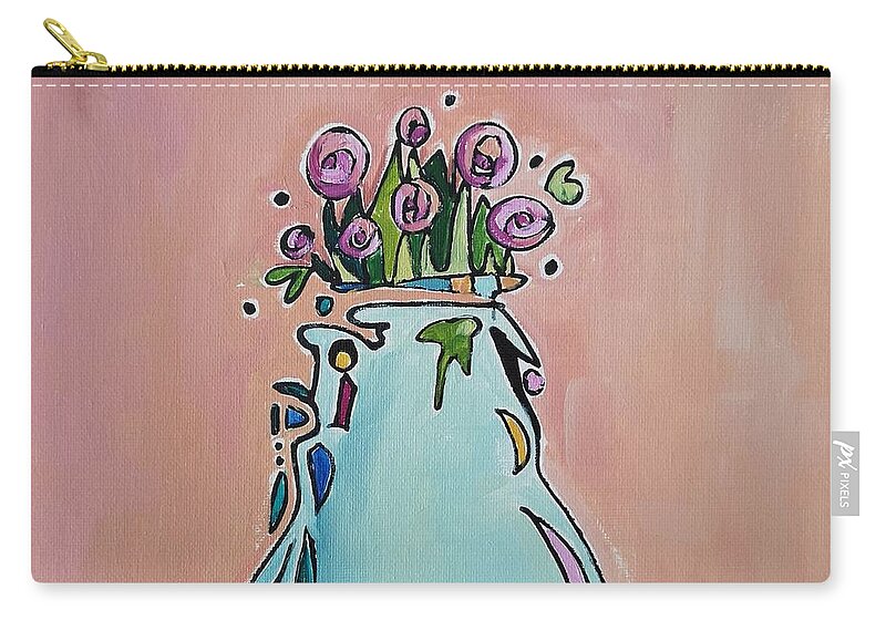 Still Life Zip Pouch featuring the painting Flowers Blue Vase by Sheila Romard