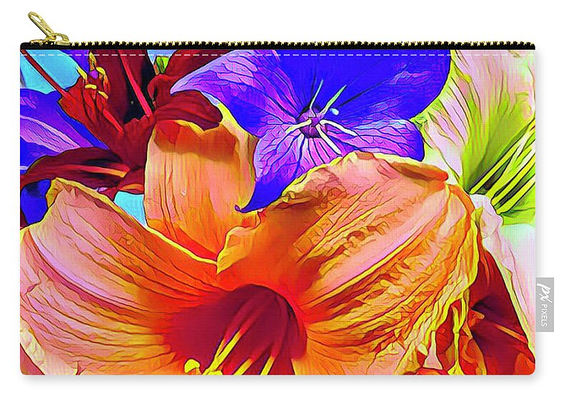 Color Zip Pouch featuring the digital art Flowers from Catharen by Nancy Olivia Hoffmann
