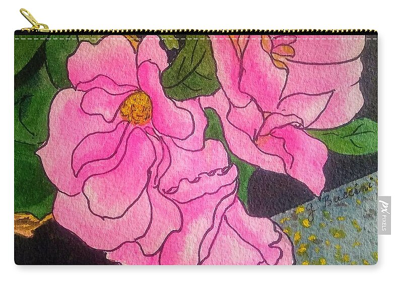 Pink Flowers Zip Pouch featuring the photograph Flowers in the Boarder by Vickie G Buccini