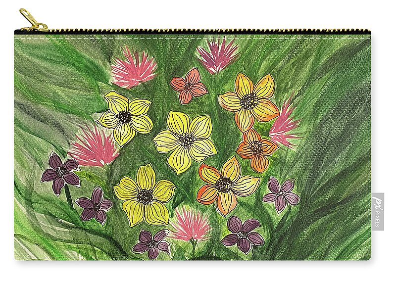 Flowers Zip Pouch featuring the mixed media Flowers by Lisa Neuman